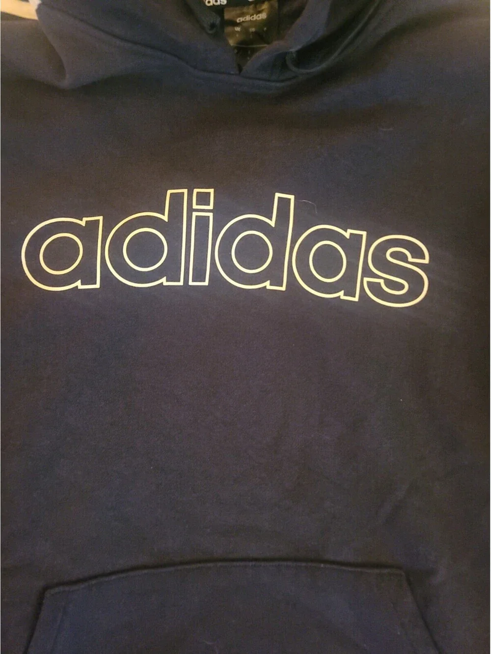 Adidas Hoodie Men Dark Navy 3 Stripe Logo Pullover Sweatshirt Large